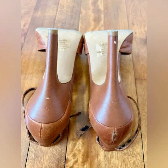 Jessica Simpson Jeraldine Elegant Brown Leather Open Toe Heels Women’s Size 5.5M - Picture 9 of 10